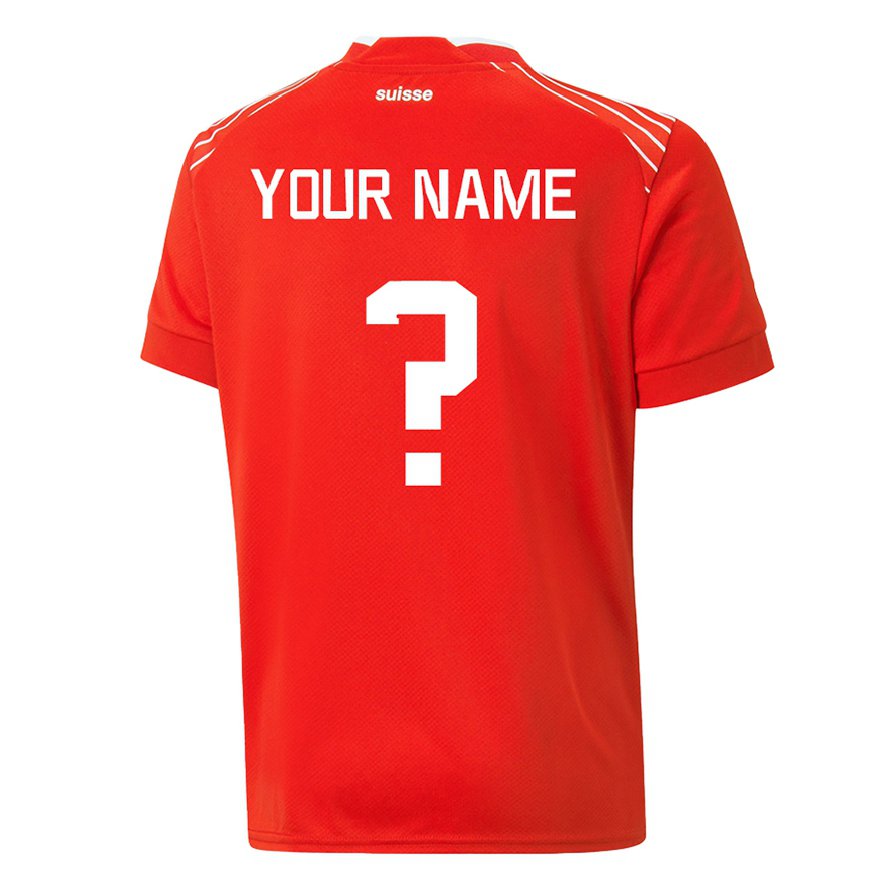 Kandiny Homme Maillot Suisse Votre Nom #0 Rouge Tenues Domicile 22-24 T-shirt