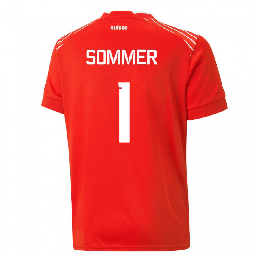 Kandiny Homme Maillot Suisse Yann Sommer #1 Rouge Tenues Domicile 22-24 T-shirt