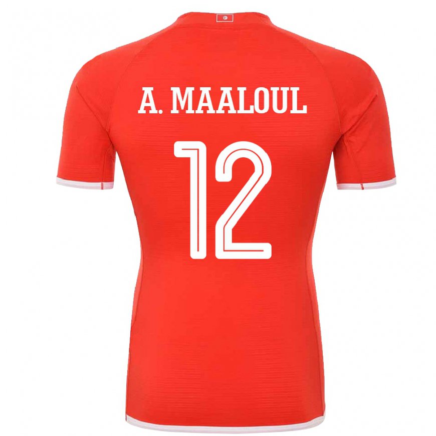 Kandiny Homme Maillot Tunisie Ali Maaloul #12 Rouge Tenues Domicile 22-24 T-shirt