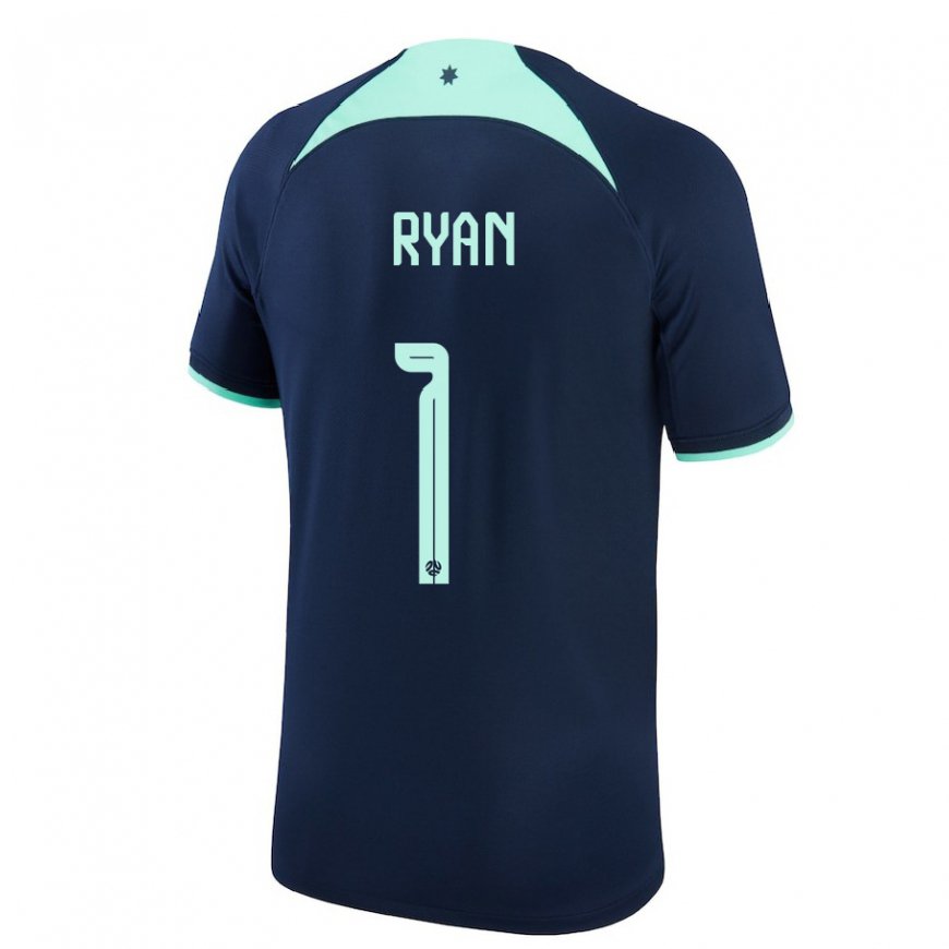 Kandiny Homme Maillot Australie Mathew Ryan #1 Bleu Foncé Tenues Extérieur 22-24 T-shirt