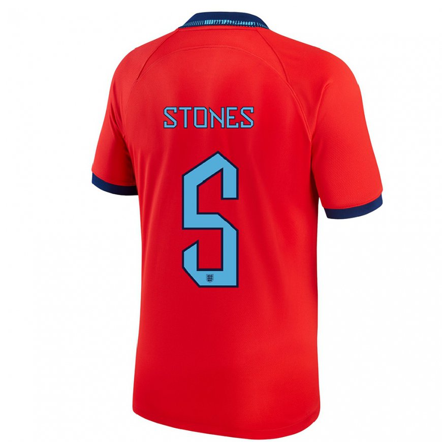 Kandiny Homme Maillot Angleterre John Stones #5 Rouge Tenues Extérieur 22-24 T-shirt