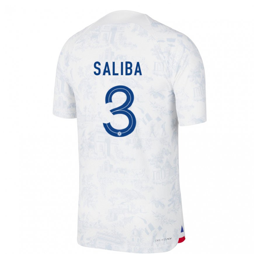 Kandiny Homme Maillot France William Saliba #3 Blanc Bleu Tenues Extérieur 22-24 T-shirt