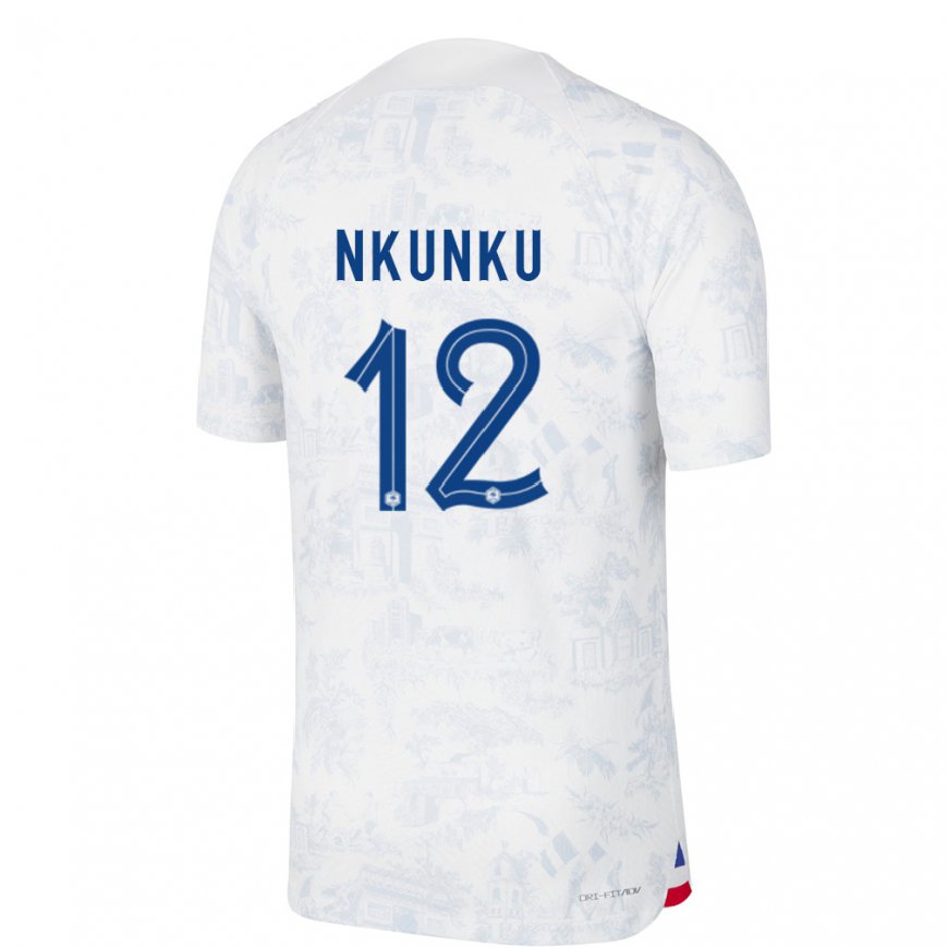 Kandiny Homme Maillot France Christopher Nkunku #12 Blanc Bleu Tenues Extérieur 22-24 T-shirt