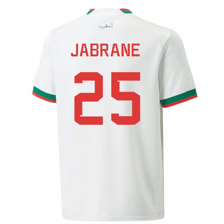 Kandiny Homme Maillot Maroc Yahya Jabrane #25 Blanc Tenues Extérieur 22-24 T-shirt