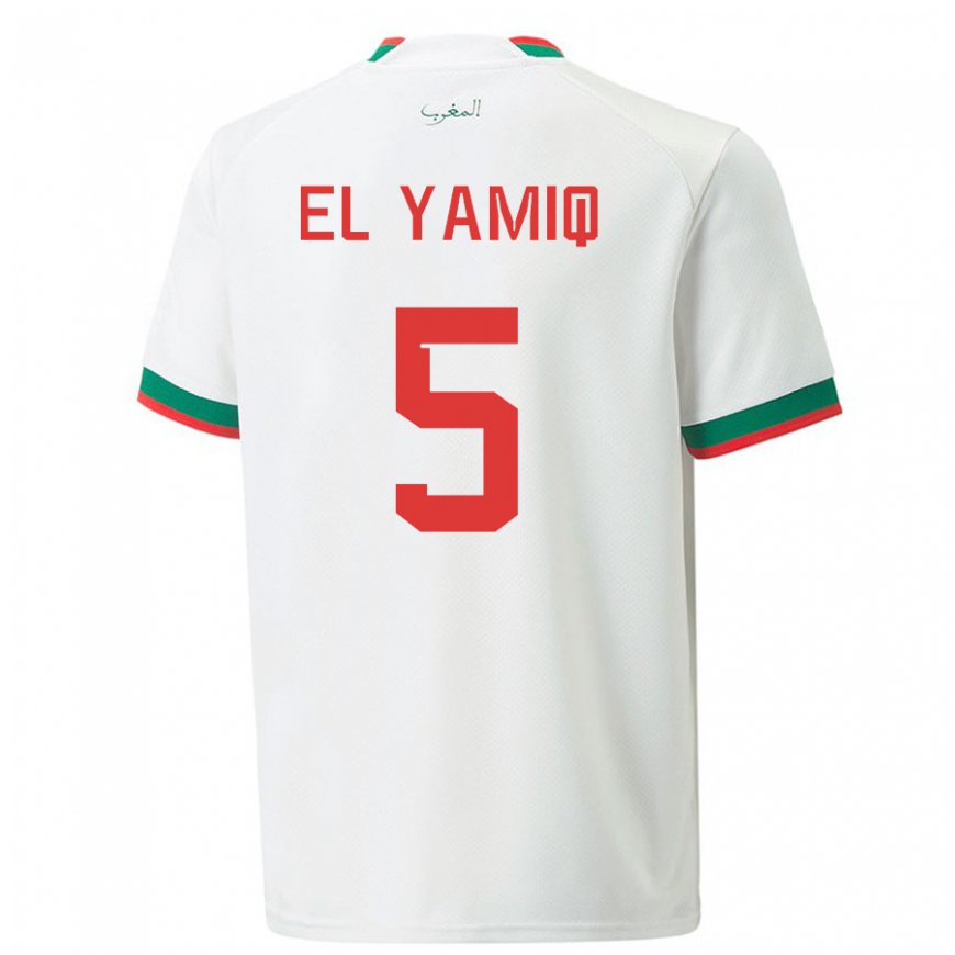 Kandiny Homme Maillot Maroc Jawad El Yamiq #5 Blanc Tenues Extérieur 22-24 T-shirt