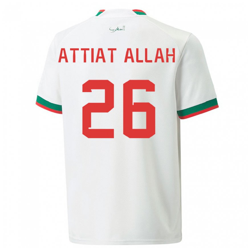 Kandiny Homme Maillot Maroc Yahia Attiat-allah #26 Blanc Tenues Extérieur 22-24 T-shirt