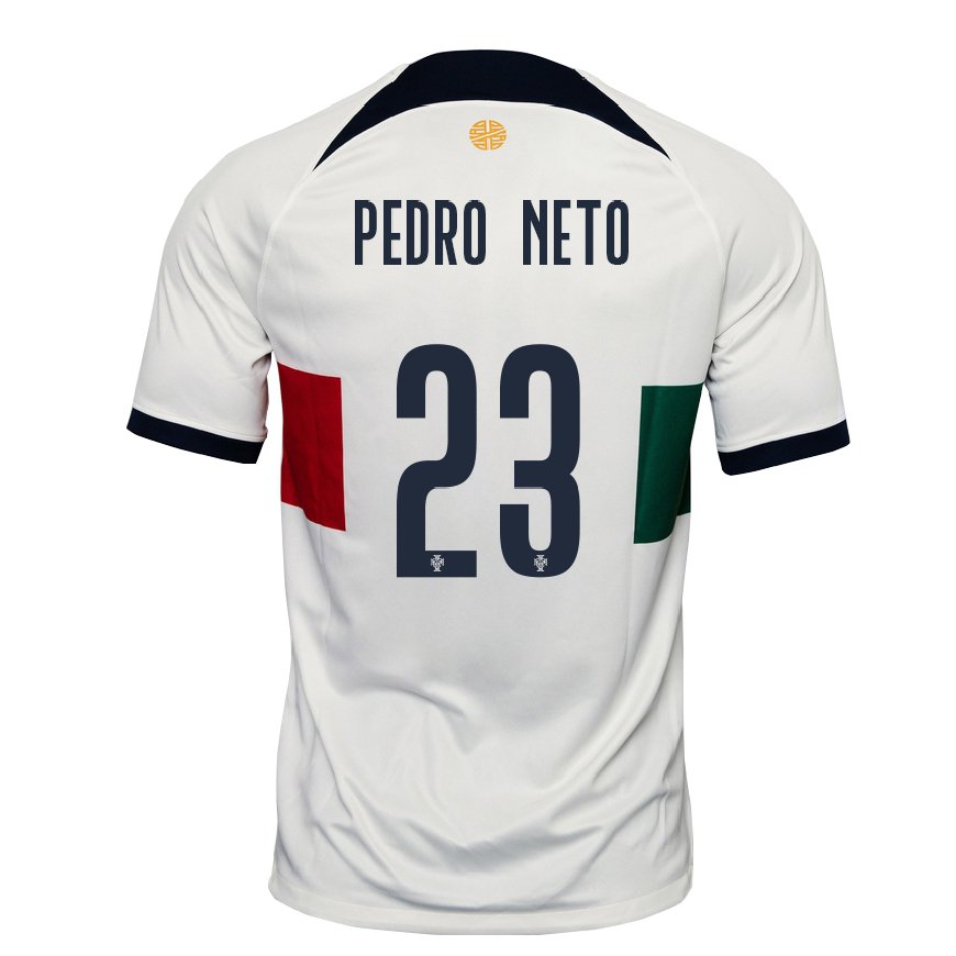 Kandiny Homme Maillot Portugal Pedro Neto #23 Blanc Tenues Extérieur 22-24 T-shirt
