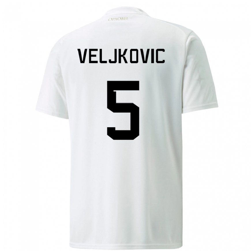 Kandiny Homme Maillot Serbie Milos Veljkovic #5 Blanc Tenues Extérieur 22-24 T-shirt