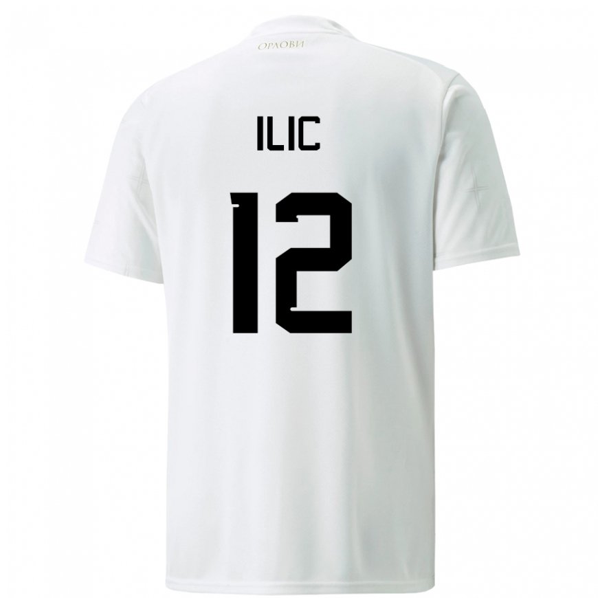 Kandiny Homme Maillot Serbie Marko Ilic #12 Blanc Tenues Extérieur 22-24 T-shirt