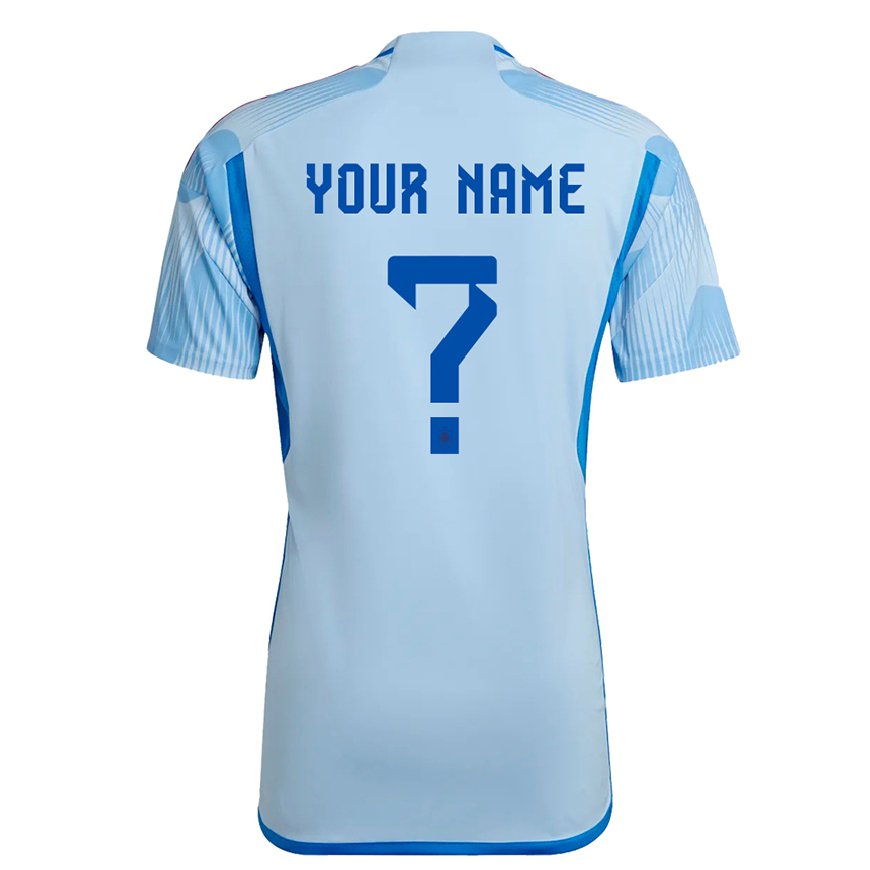 Kandiny Homme Maillot Espagne Votre Nom #0 Bleu Ciel Tenues Extérieur 22-24 T-shirt
