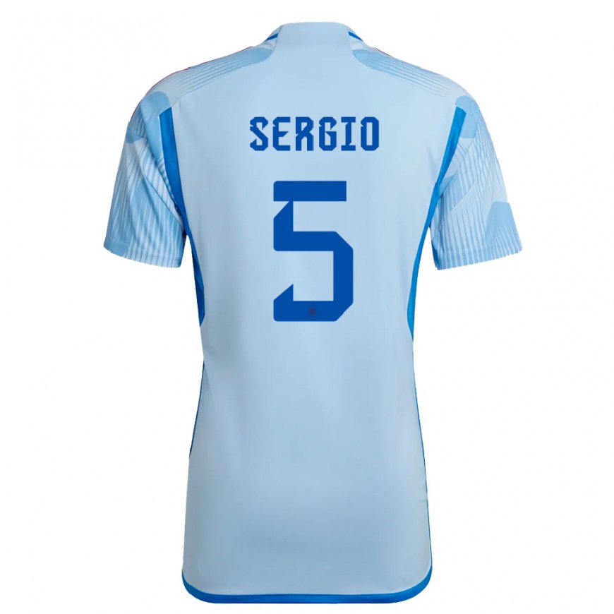 Kandiny Homme Maillot Espagne Sergio Busquets #5 Bleu Ciel Tenues Extérieur 22-24 T-shirt
