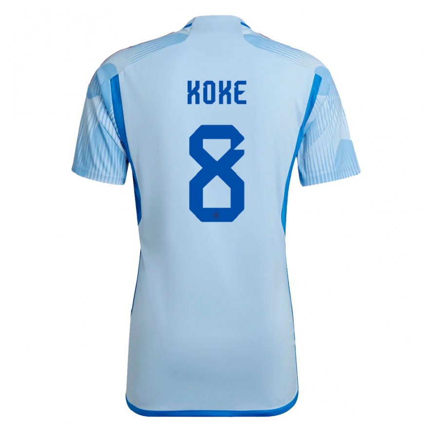 Kandiny Homme Maillot Espagne Koke #8 Bleu Ciel Tenues Extérieur 22-24 T-shirt