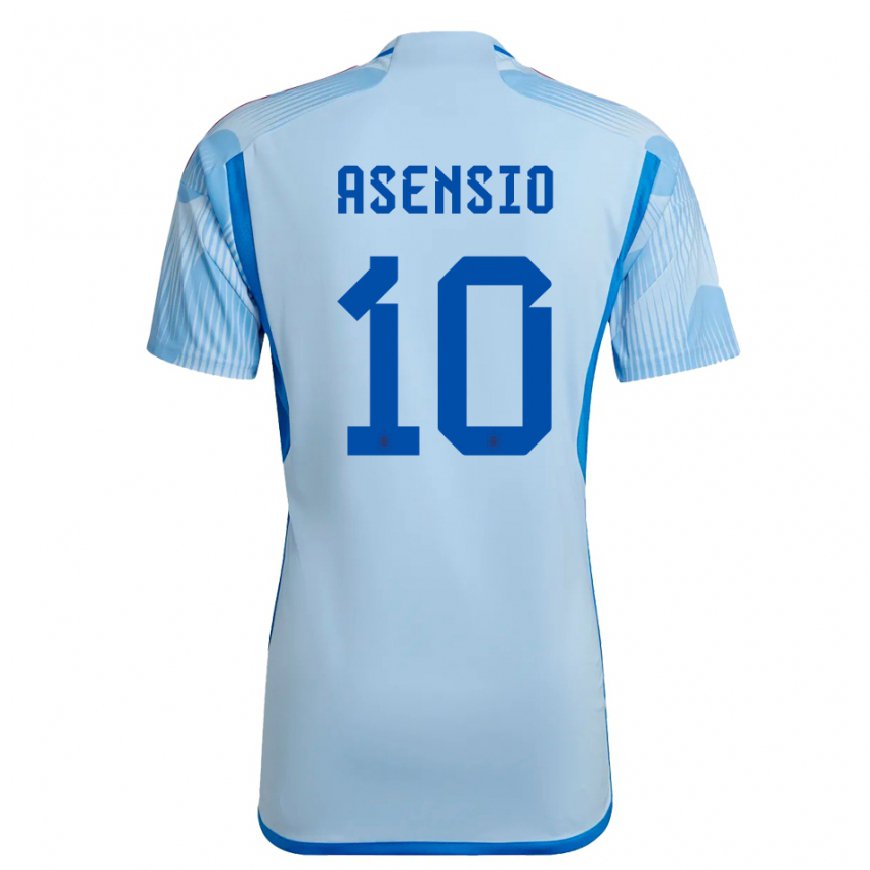 Kandiny Homme Maillot Espagne Marco Asensio #10 Bleu Ciel Tenues Extérieur 22-24 T-shirt
