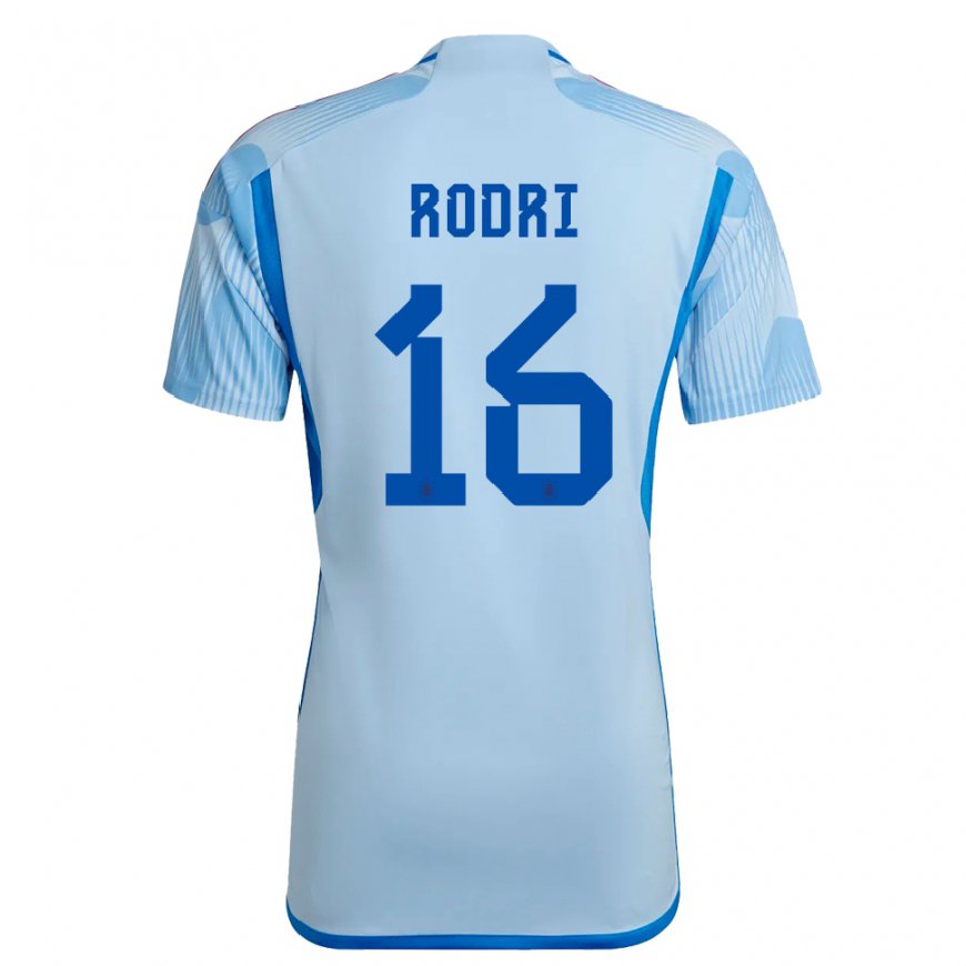 Kandiny Homme Maillot Espagne Rodri #16 Bleu Ciel Tenues Extérieur 22-24 T-shirt