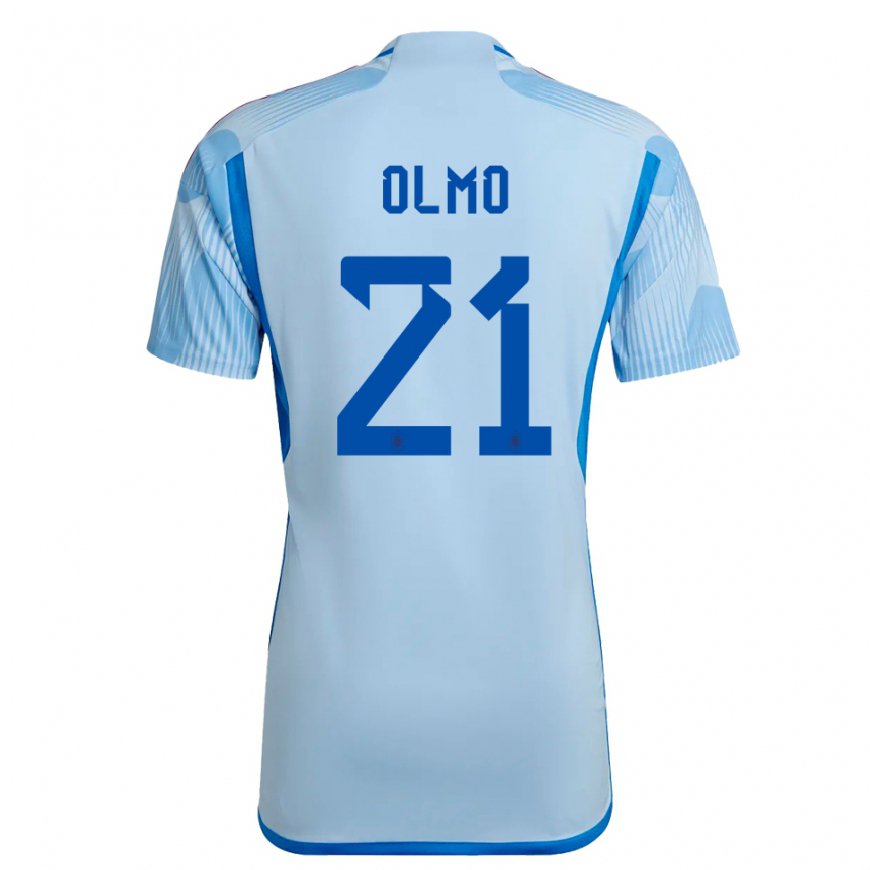 Kandiny Homme Maillot Espagne Dani Olmo #21 Bleu Ciel Tenues Extérieur 22-24 T-shirt