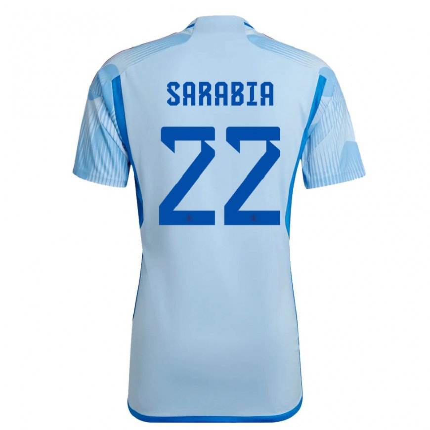 Kandiny Homme Maillot Espagne Pablo Sarabia #22 Bleu Ciel Tenues Extérieur 22-24 T-shirt