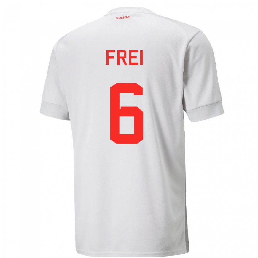 Kandiny Homme Maillot Suisse Fabian Frei #6 Blanc Tenues Extérieur 22-24 T-shirt