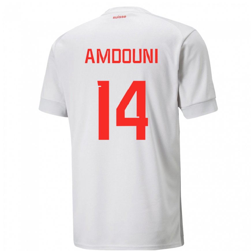 Kandiny Homme Maillot Suisse Mohamed Zeki Amdouni #14 Blanc Tenues Extérieur 22-24 T-shirt