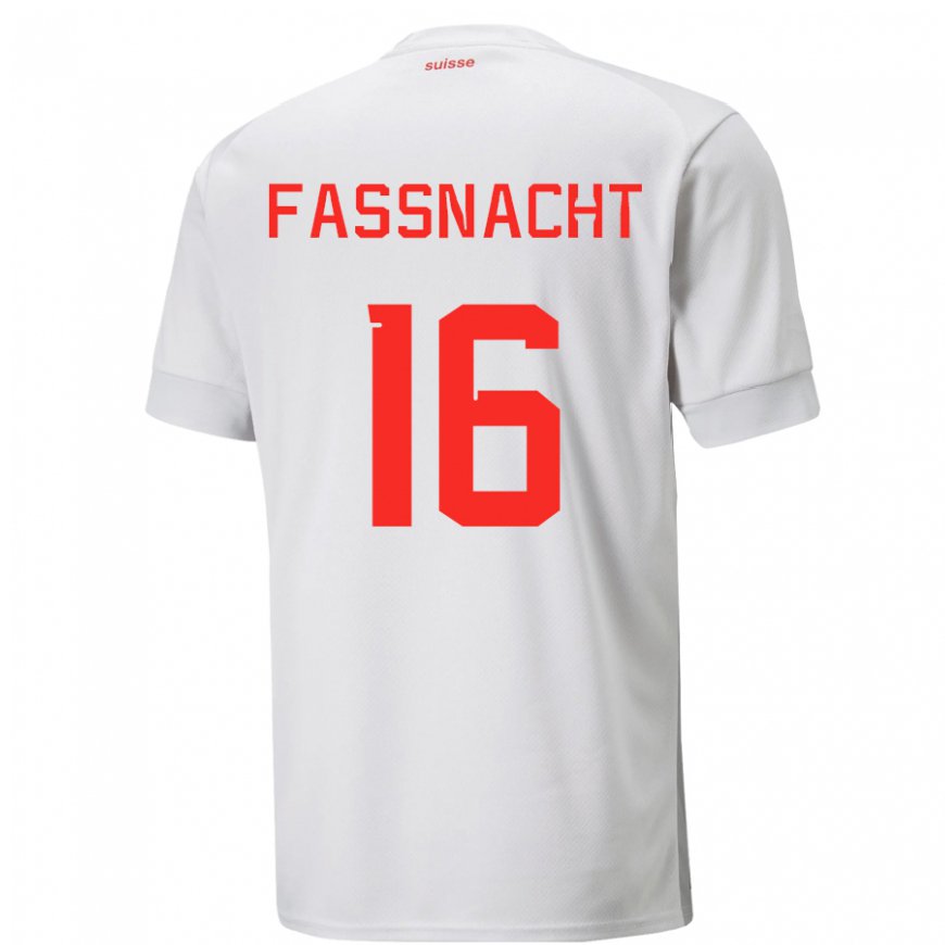 Kandiny Homme Maillot Suisse Christian Fassnacht #16 Blanc Tenues Extérieur 22-24 T-shirt