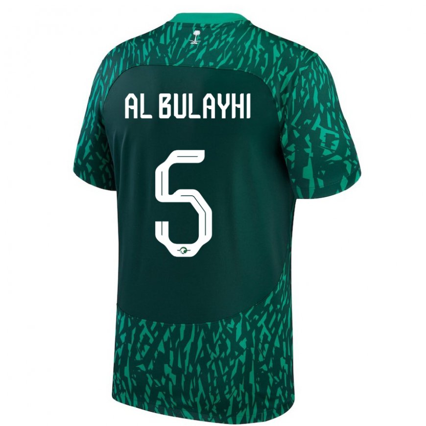 Kandiny Homme Maillot Arabie Saoudite Ali Al Bulayhi #5 Vert Foncé Tenues Extérieur 22-24 T-shirt