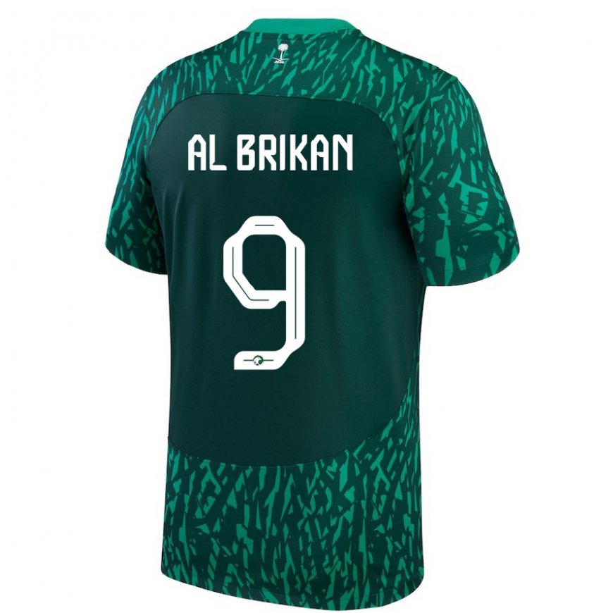 Kandiny Homme Maillot Arabie Saoudite Feras Al Brikan #9 Vert Foncé Tenues Extérieur 22-24 T-shirt