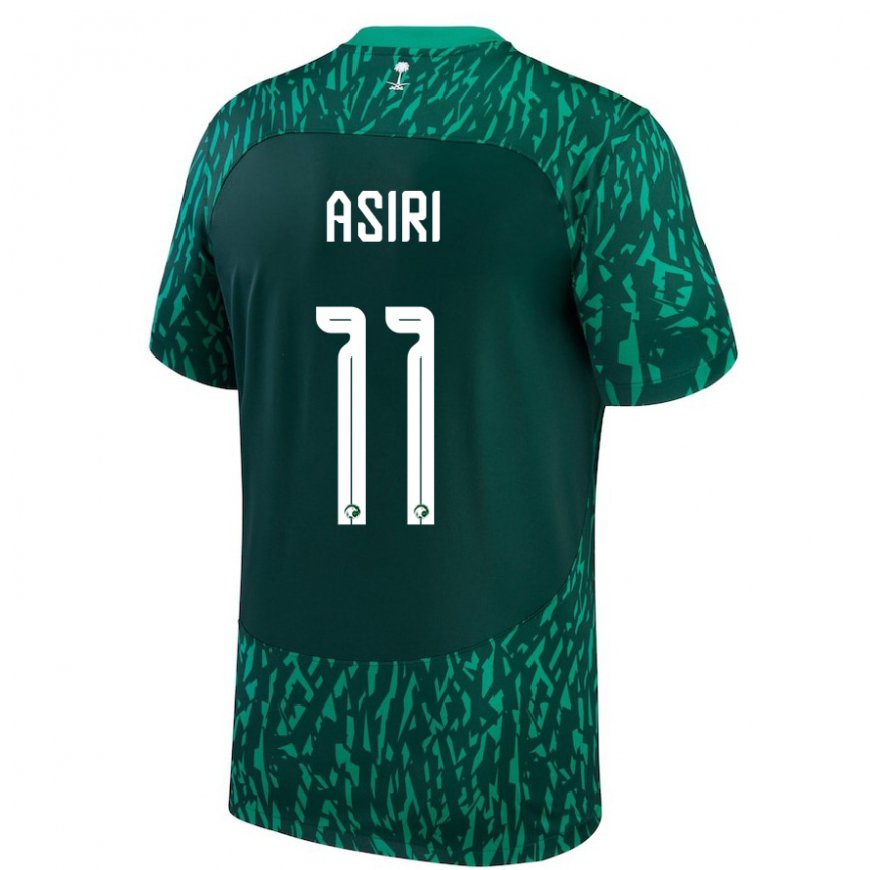 Kandiny Homme Maillot Arabie Saoudite Haitham Asiri #11 Vert Foncé Tenues Extérieur 22-24 T-shirt