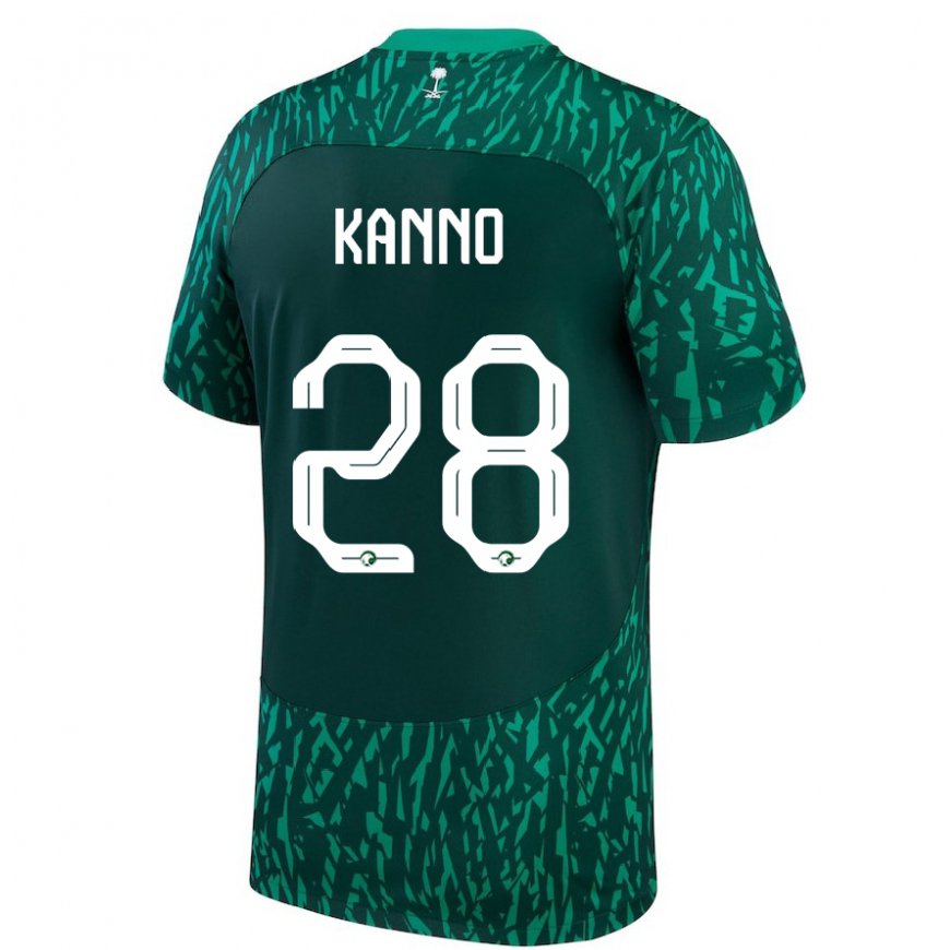 Kandiny Homme Maillot Arabie Saoudite Mohamed Kanno #28 Vert Foncé Tenues Extérieur 22-24 T-shirt