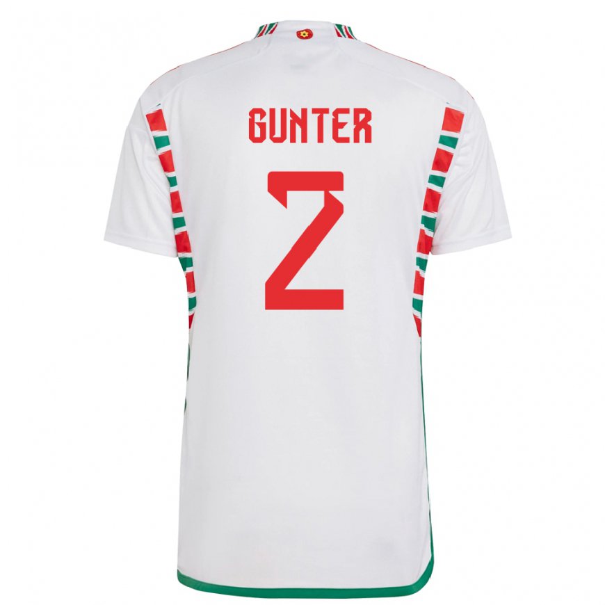 Kandiny Homme Maillot Pays De Galles Chris Gunter #2 Blanc Tenues Extérieur 22-24 T-shirt