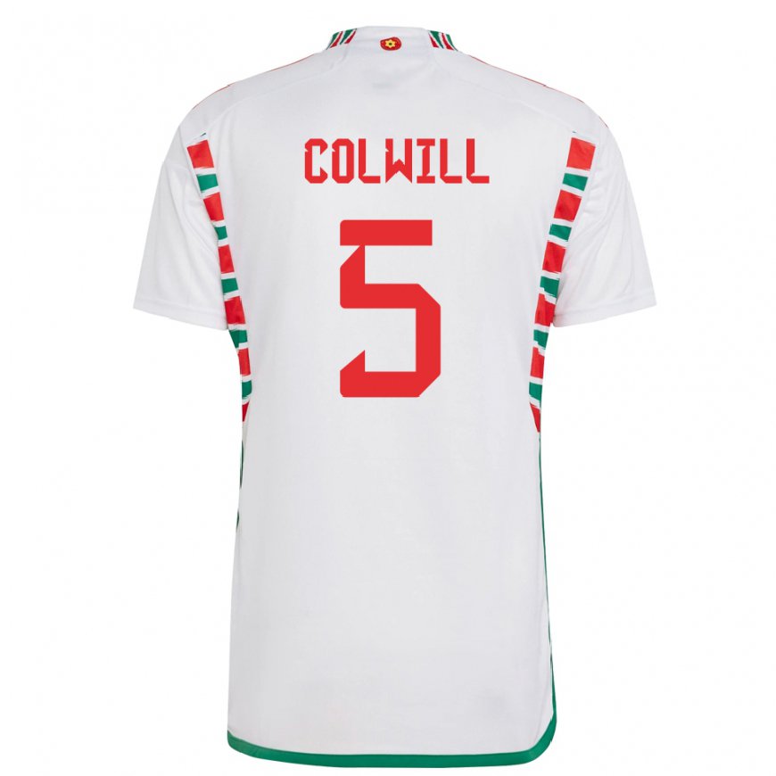 Kandiny Homme Maillot Pays De Galles Rubin Colwill #5 Blanc Tenues Extérieur 22-24 T-shirt