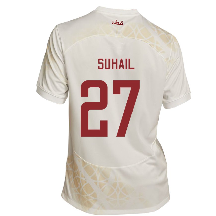 Kandiny Homme Maillot Qatar Ahmed Suhail #27 Beige Doré Tenues Extérieur 22-24 T-shirt