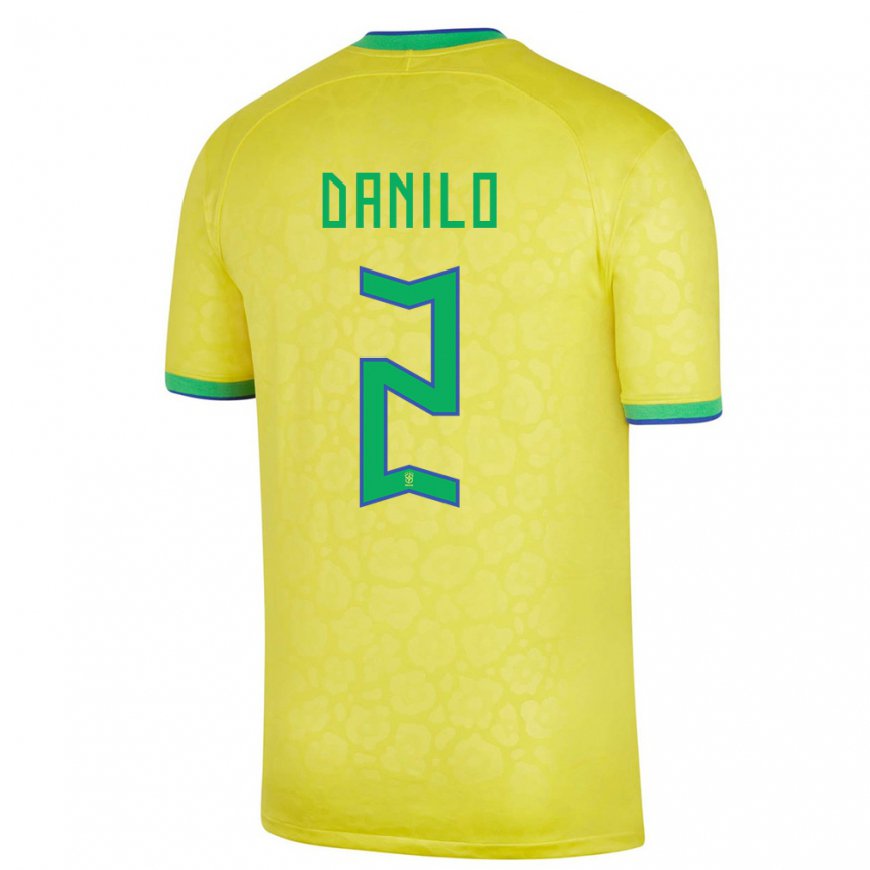 Kandiny Femme Maillot Brésil Danilo #2 Jaune Tenues Domicile 22-24 T-shirt