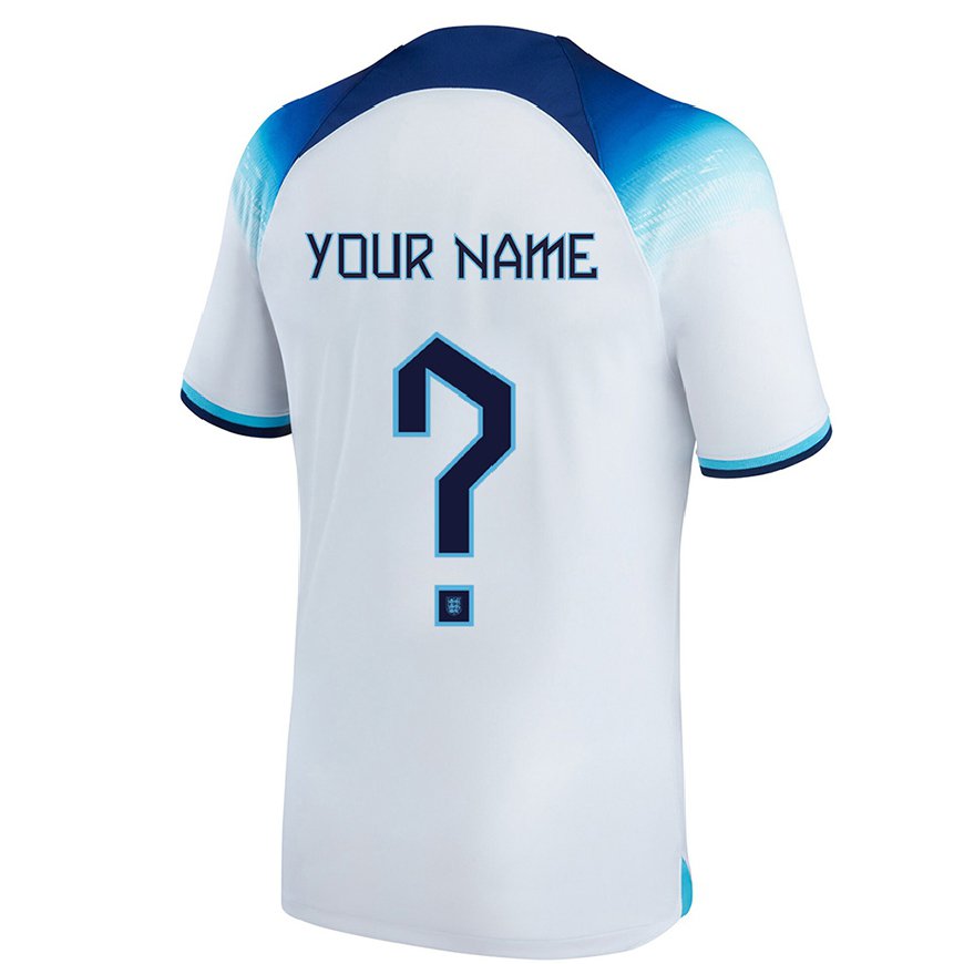 Kandiny Femme Maillot Angleterre Votre Nom #0 Blanc Bleu Tenues Domicile 22-24 T-shirt
