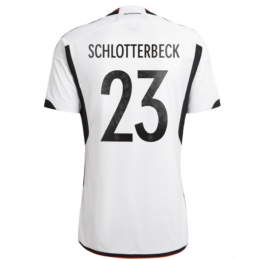 Kandiny Femme Maillot Allemagne Nico Schlotterbeck #23 Blanc Noir Tenues Domicile 22-24 T-shirt