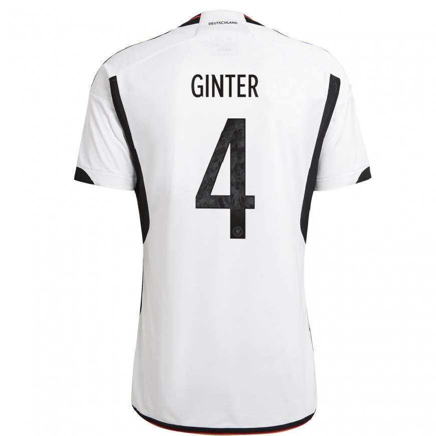 Kandiny Femme Maillot Allemagne Matthias Ginter #4 Blanc Noir Tenues Domicile 22-24 T-shirt