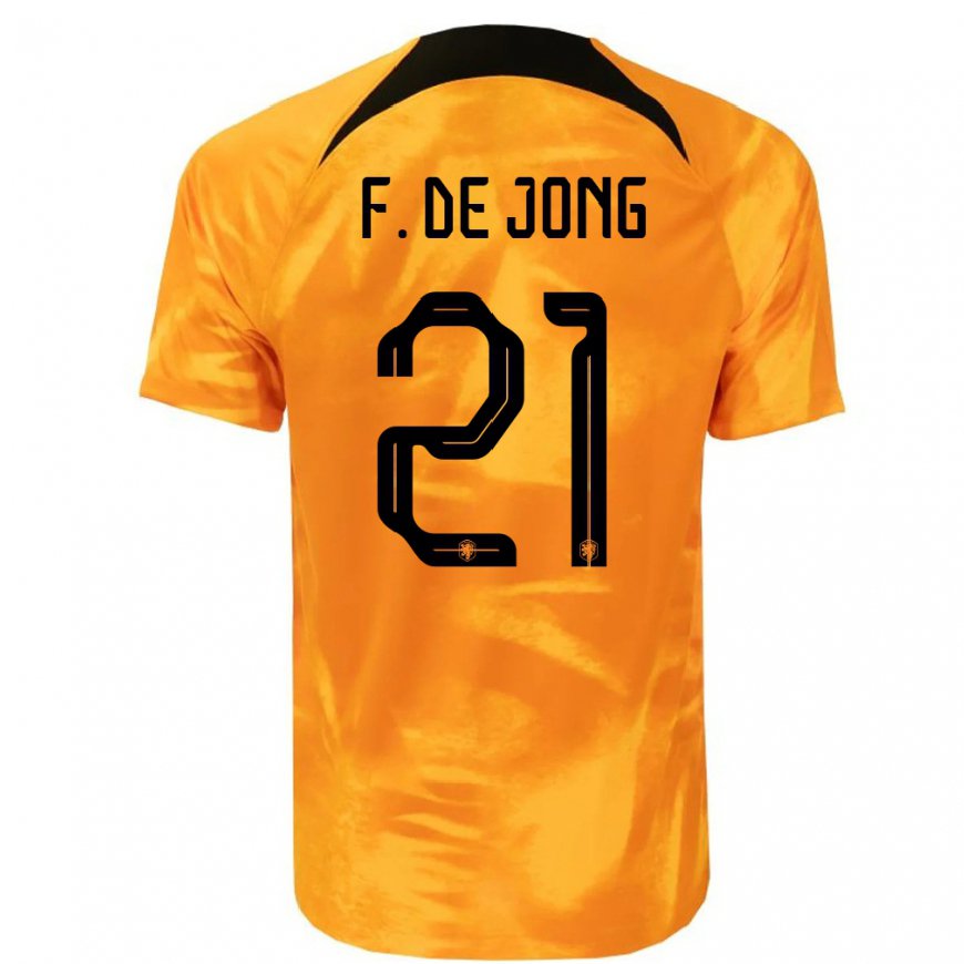 Kandiny Femme Maillot Pays-bas Frenkie De Jong #21 Orange Laser Tenues Domicile 22-24 T-shirt