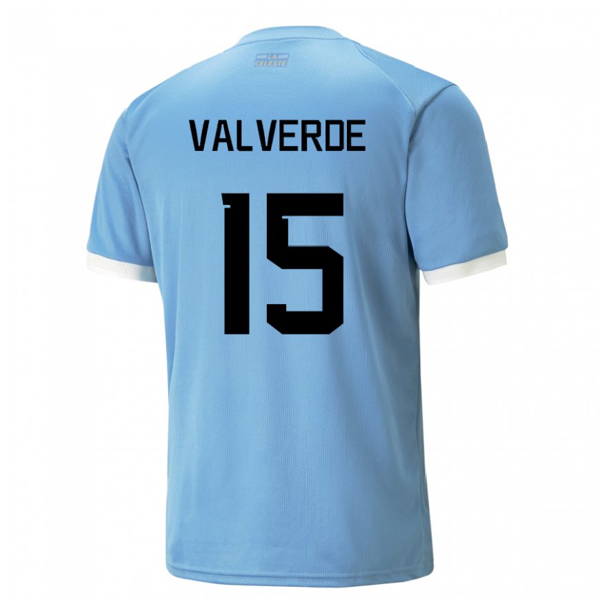 Kandiny Femme Maillot Uruguay Federico Valverde #15 Bleue Tenues Domicile 22-24 T-shirt