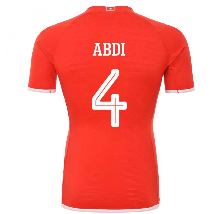 Kandiny Femme Maillot Tunisie Ali Abdi #4 Rouge Tenues Domicile 22-24 T-shirt