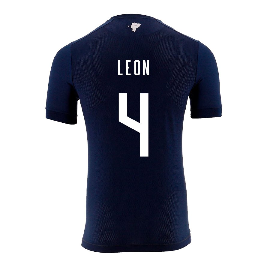 Kandiny Femme Maillot Équateur Fernando Leon #4 Bleu Marine Tenues Extérieur 22-24 T-shirt