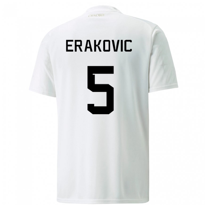 Kandiny Femme Maillot Serbie Strahinja Erakovic #5 Blanc Tenues Extérieur 22-24 T-shirt