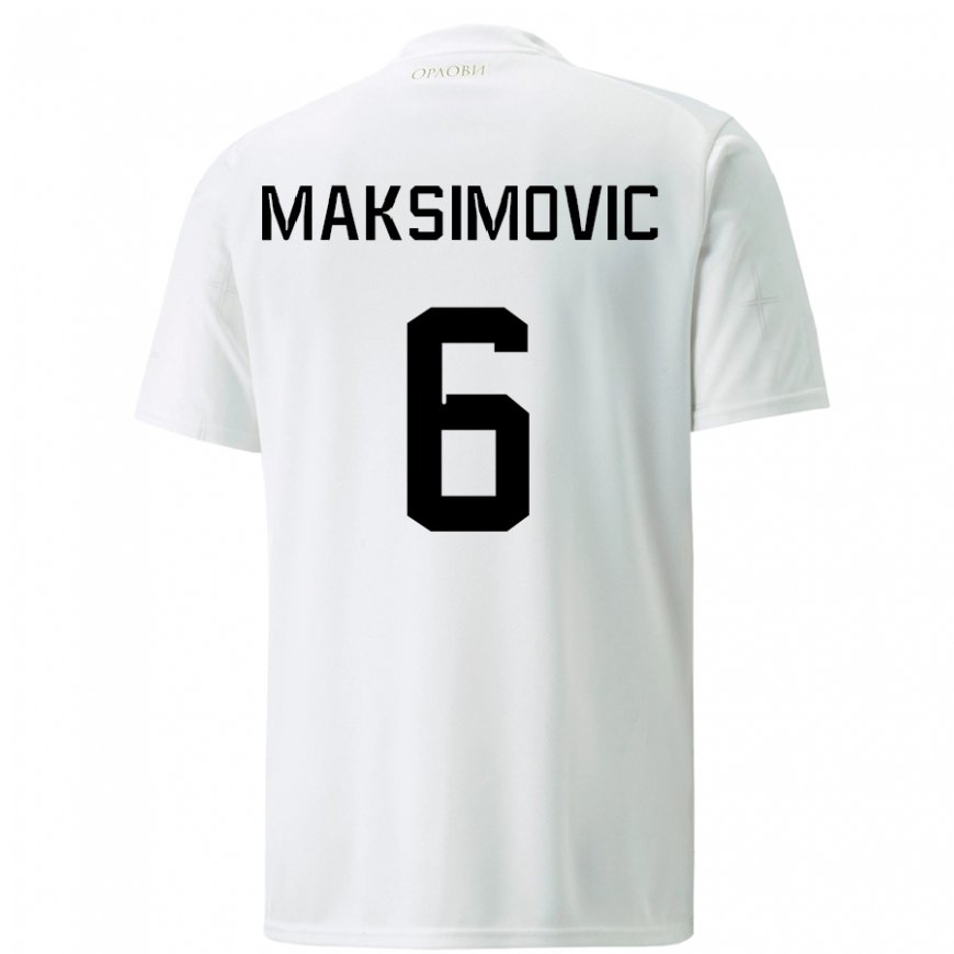 Kandiny Femme Maillot Serbie Nemanja Maksimovic #6 Blanc Tenues Extérieur 22-24 T-shirt