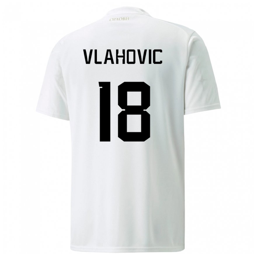 Kandiny Femme Maillot Serbie Dusan Vlahovic #18 Blanc Tenues Extérieur 22-24 T-shirt