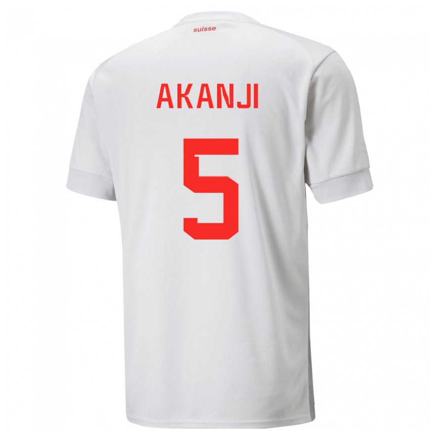 Kandiny Femme Maillot Suisse Manuel Akanji #5 Blanc Tenues Extérieur 22-24 T-shirt