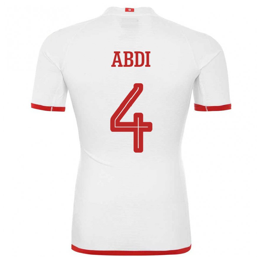 Kandiny Femme Maillot Tunisie Ali Abdi #4 Blanc Tenues Extérieur 22-24 T-shirt