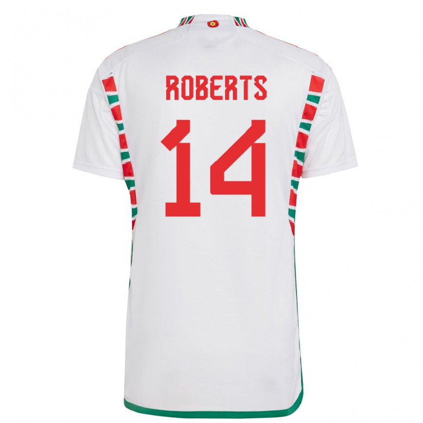 Kandiny Femme Maillot Pays De Galles Connor Roberts #14 Blanc Tenues Extérieur 22-24 T-shirt