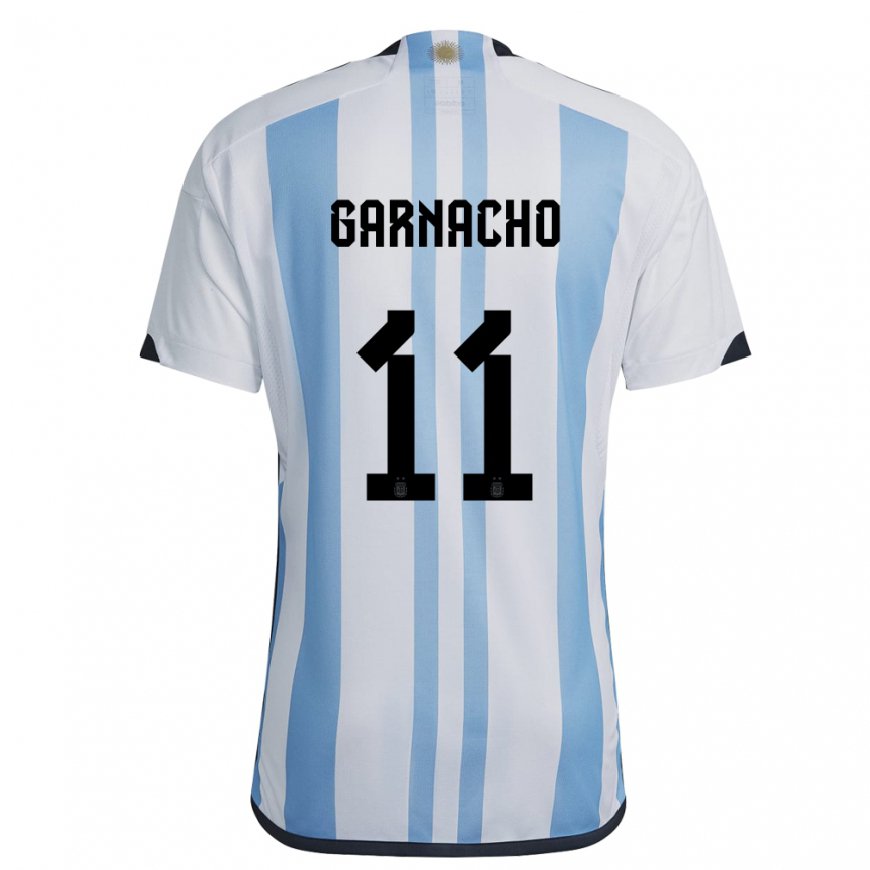 Kandiny Enfant Maillot Argentine Alejandro Garnacho #11 Blanc Bleu Ciel Tenues Domicile 22-24 T-shirt