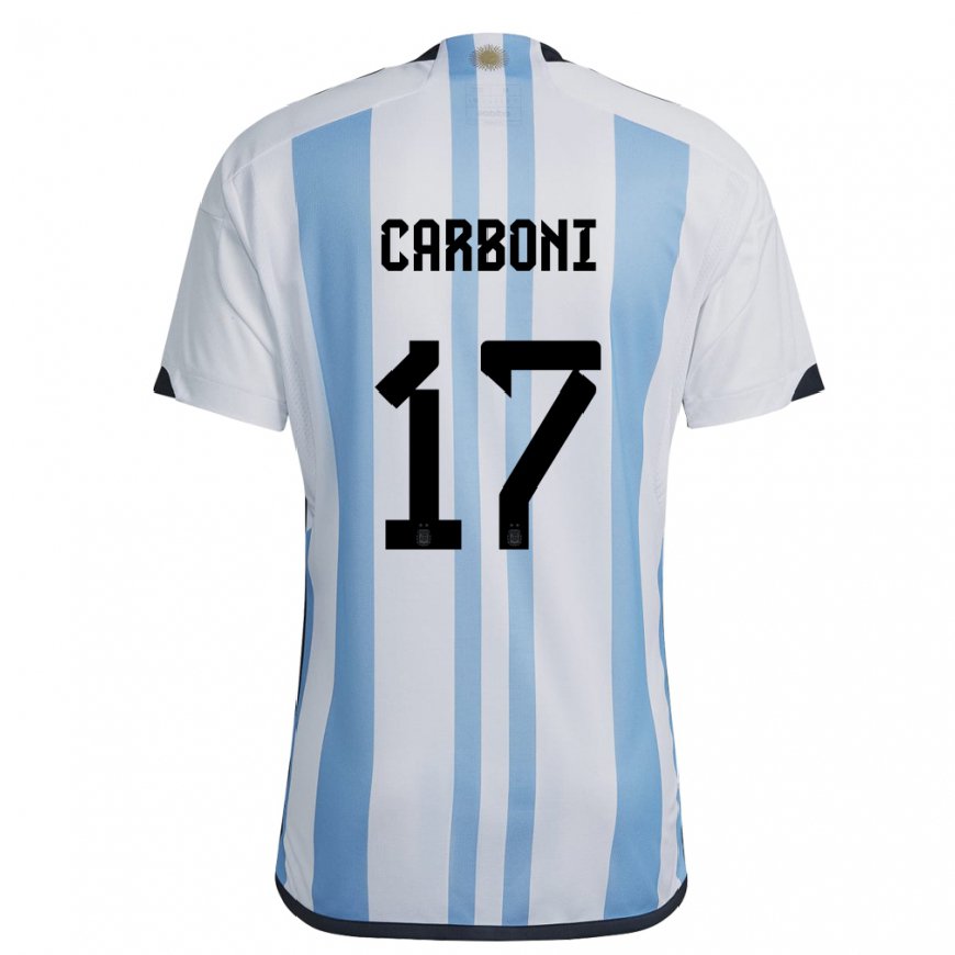 Kandiny Enfant Maillot Argentine Valentin Carboni #17 Blanc Bleu Ciel Tenues Domicile 22-24 T-shirt