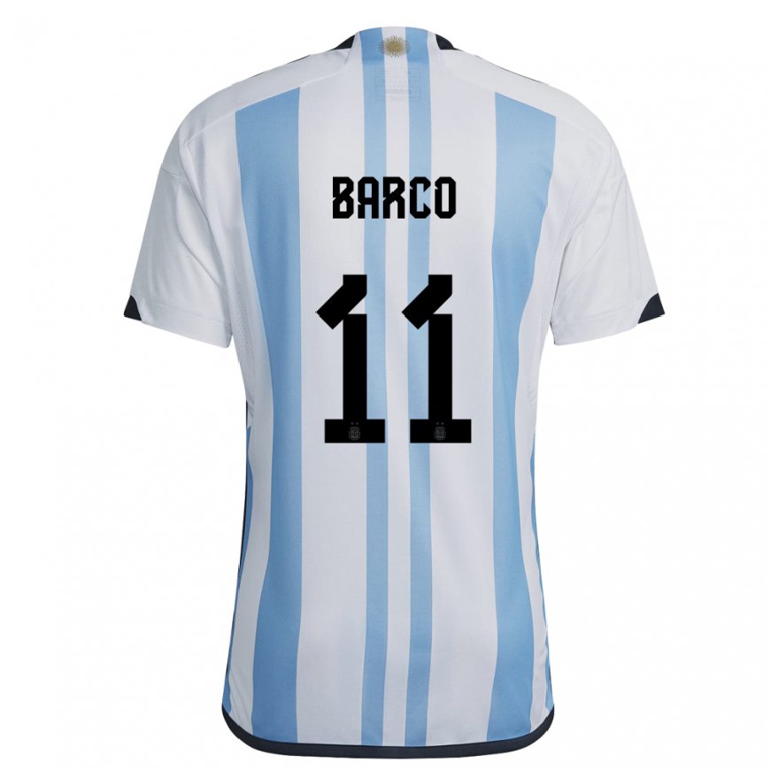 Kandiny Enfant Maillot Argentine Ezequiel Barco #11 Blanc Bleu Ciel Tenues Domicile 22-24 T-shirt
