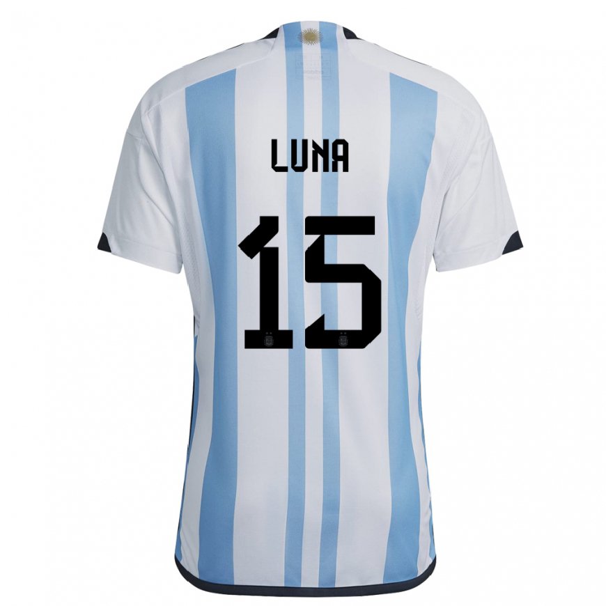 Kandiny Enfant Maillot Argentine Alex Luna #15 Blanc Bleu Ciel Tenues Domicile 22-24 T-shirt