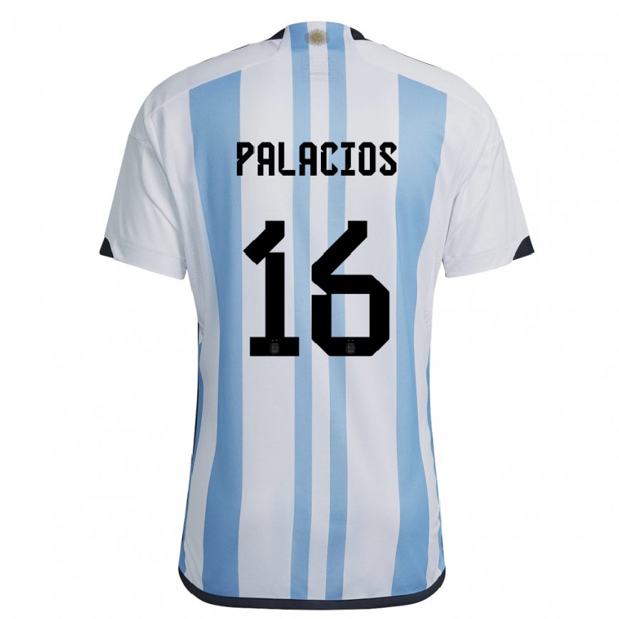 Kandiny Enfant Maillot Argentine Tomas Palacios #16 Blanc Bleu Ciel Tenues Domicile 22-24 T-shirt