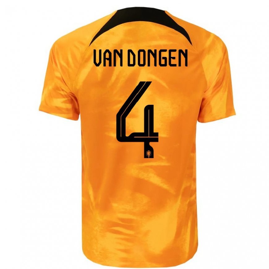 Kandiny Enfant Maillot Pays-bas Merel Van Dongen #4 Orange Laser Tenues Domicile 22-24 T-shirt